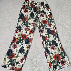 H&M Wide Leg Pants Floral Flowy Pull On Size 6